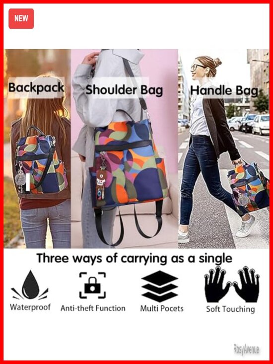 Anti-Theft Water-Resistant Oxford Backpack Purse with Back Zipper Access for